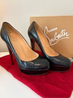 Christian Louboutin Black Leather Platform Pumps with Red Soles